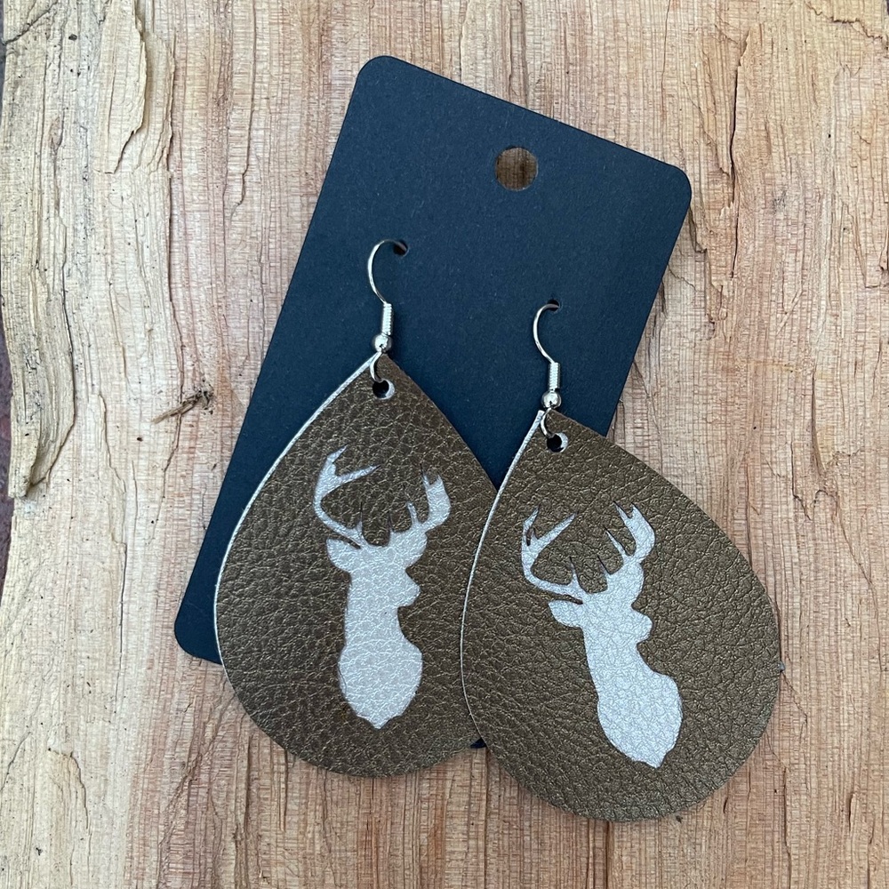 Brown Teardrop Deer Earrings
